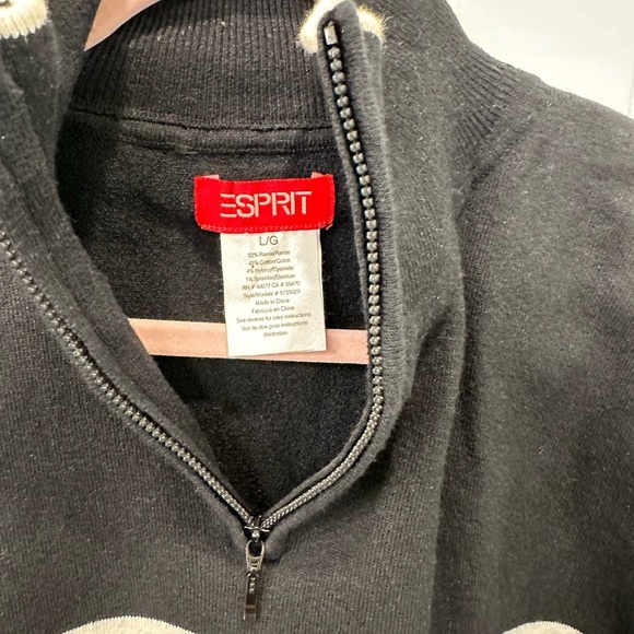 Vintage Esprit Black Sweater with White Stripe 1/4 Zip. Sz L - Picture 3 of 3